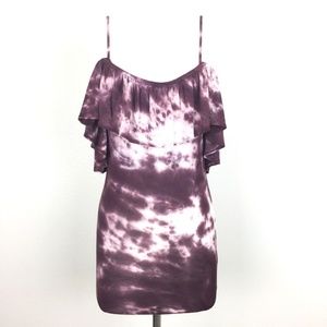 AEO Bodysuit Tie Dye Maroon Off Shoulder Ruffles M
